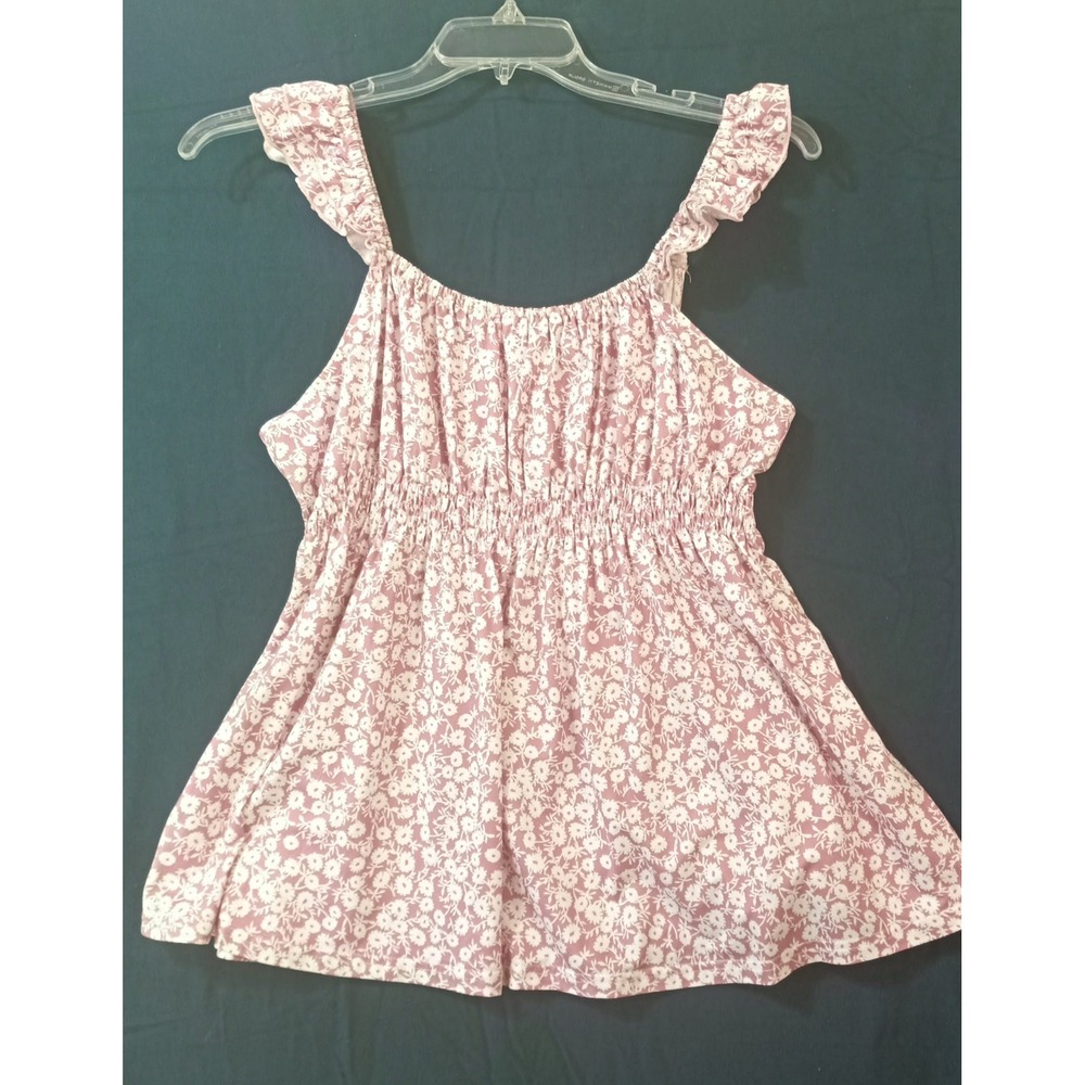 FunJuly PLUS SIZE XXL X fitted waist tank top ruffle straps gathered floral pink